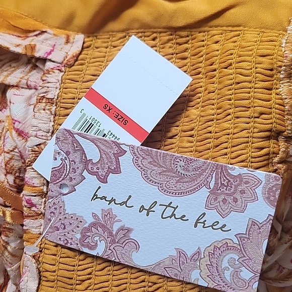 Band Of The FreexBand Of Gypsies XS Flowy Floral Babydoll Mini Dress Gold Blush - Picture 13 of 14